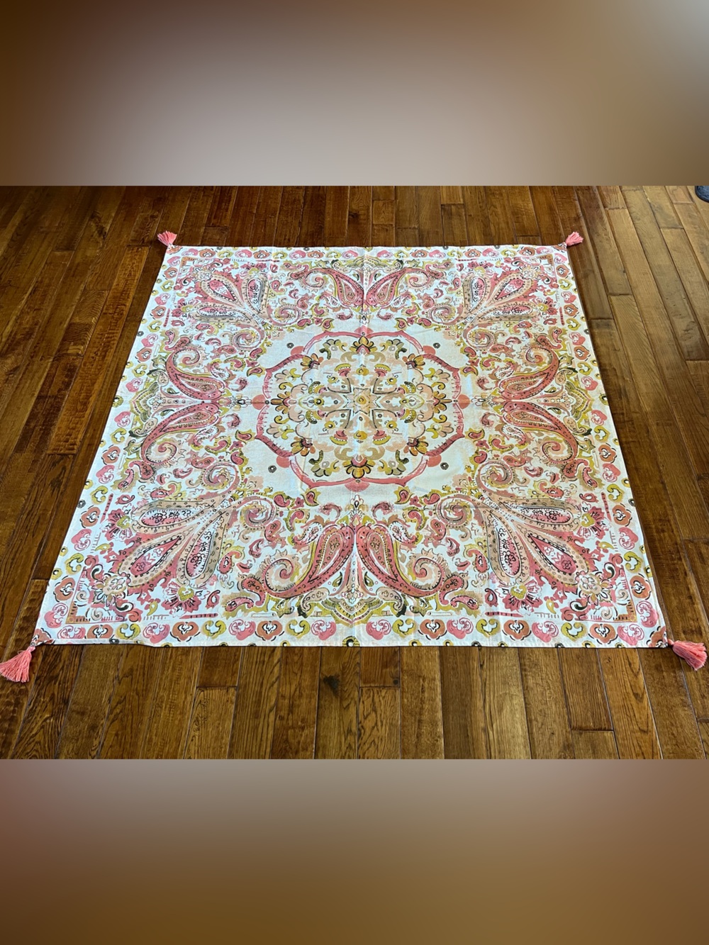 Opalhouse Tablecloth with Tassels Coral Orange Multicolor 57 x 57 inches - Picture 5 of 12